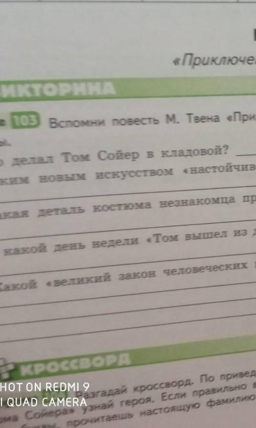 по литературе Вспомни повесть М. Твена Приключения Тома Сойера и ответь на приведëнные ниже вопросы