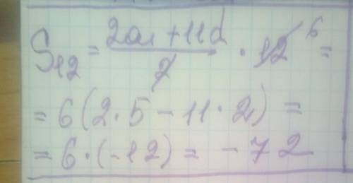 Знайти суму 12 перших членів арифметичної прогресії якщо перший член послідовності =5 ,а різниця -2​