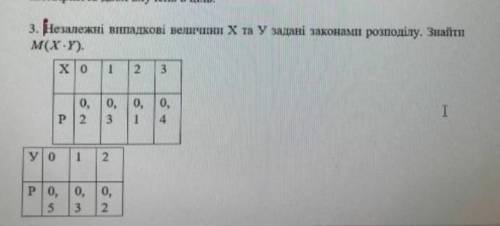 ТАМ ЕСТЬ КАРТИНКА 3. Незалежні випадкові величини X та У задані законами розподілу. Знайти M(X-Y).