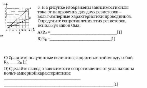 6. Н а рисунке изображены зависимости силы тока от напряжения для двух резисторов – вольт-амперные х