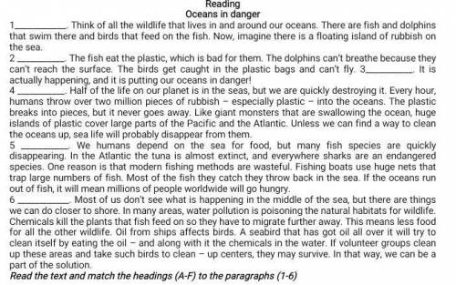 Read the text and match the headings (A-F) to the paragraphs (1-6) APollutions affects all wildlife1