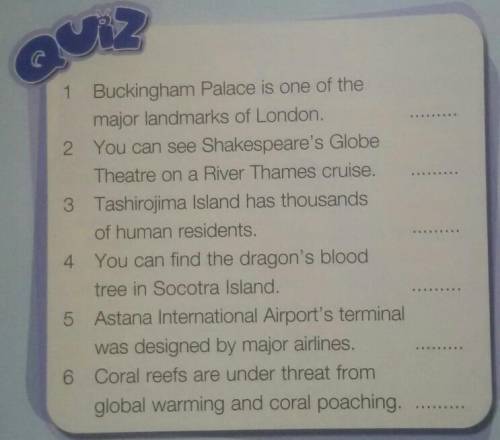 Ex3 p 86 SB Do the quiz. Mark the sentences as T (true) or F (False). ​