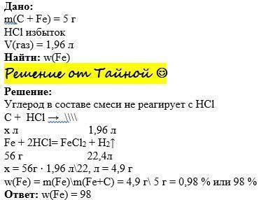 На 5 г сплаву заліза з Карбоном подіяли розчином хлоридної кислоти, взятої у надлишку. Об’єм газу, я