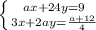 \left \{ {{ax+24y=9} \atop {3x+2ay=\frac{a+12}{4} }} \right.