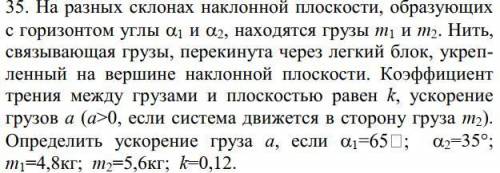 На разных склонах наклонной плоскости, образующих с горизонтом углы a1 и a2, находятся грузы m1 и m2