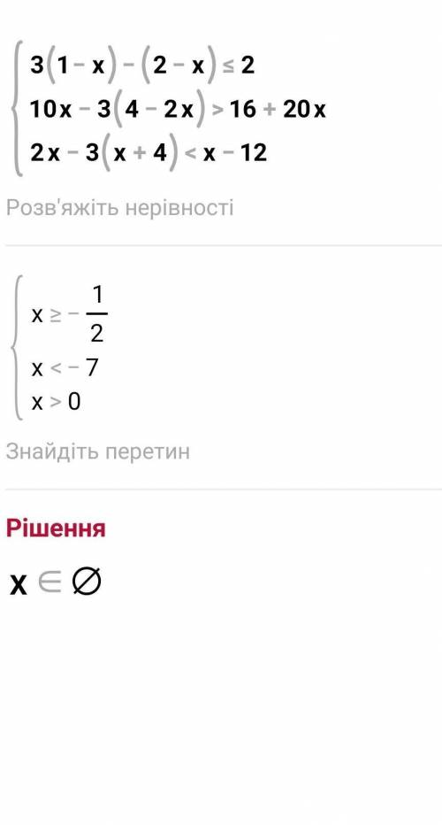 3(1-x) - (2 - x) ≤ 2 10х-3(4-2х)>16+20х 2х-3(х+4)<х-12 6-6(х-3) ≥2(х+1)-10 3(х-2)-5(х+3)>27