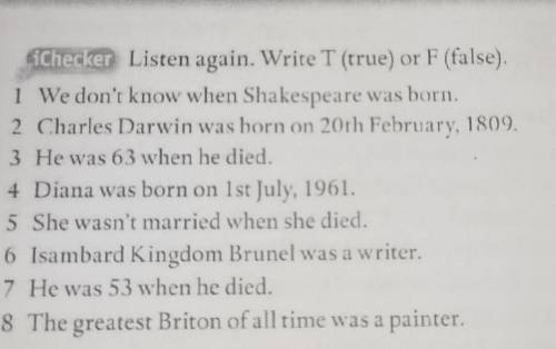 Напишите Т (true) or F(false) Правда или ложь т T.b (Checker Listen again. Write T (true) or F (fals