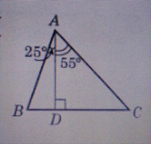 На рисунку AD - висота трикутника ABC. Знайдіть кути цього трикутника.​