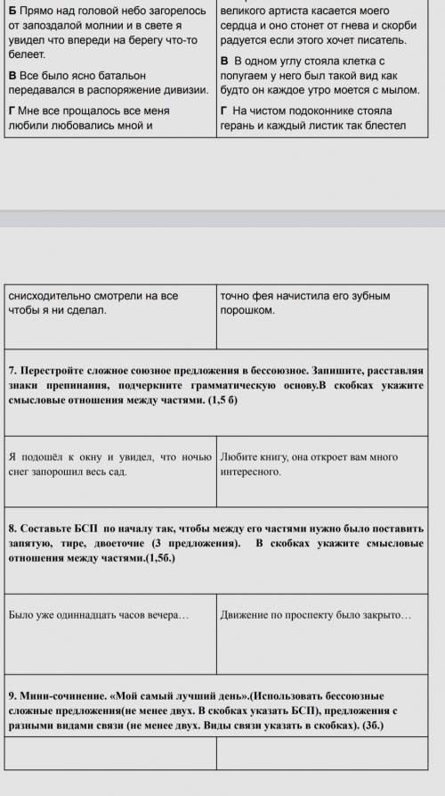 Контрольная работа 4 по теме «Бессоюзные сложные предложения. Сложные предложения с различными видам