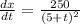 \frac{dx}{dt} = \frac{250}{(5 + t {)}^{2} }