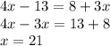 4x-13=8+3x\\4x-3x=13+8\\x=21