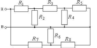 Определите входное сопротивление схемы относительно зажимов а-в R1=300 R2=350 R3=400 R4=300 R5=400 R