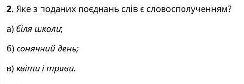 Яке с поданих слів є словосполученням? а) біля школи б) сонячний день в) квіти і трави​