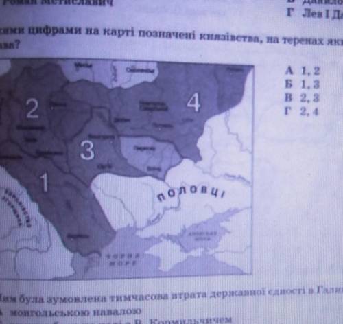 Якими цифрами на карті позначені князівства на теренах яких постала Галицько Волинська держава ​