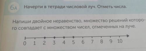 РАБОТА В ГРУППЕ 6AНачерти в тетради числовой луч. Отметь числа.Напиши двойное неравенство, множество