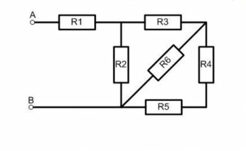 Коло постійного струму має шість резисторів, з'єднаних змішано. Схема кола і значення резисторів вка