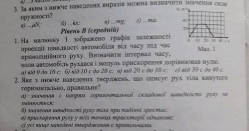 1;2 завдання Piseнь В (середній) 1. На малюнку 1 зображено графік залежносп проекці швидкості автомо