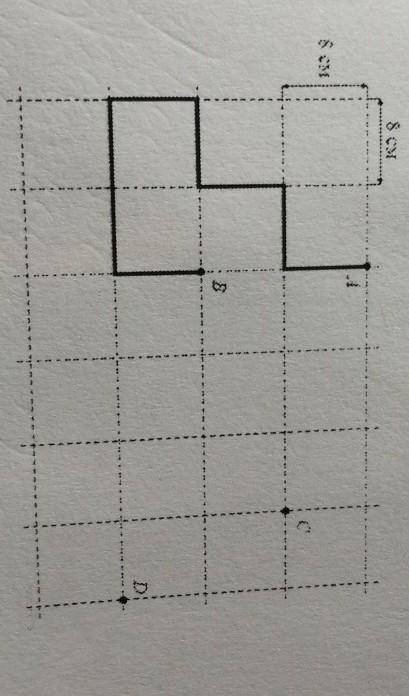 Лист бумаги расчерч[н на квадраты со стороной 8 см. От точки А к точке В проведена ломаная по сторон