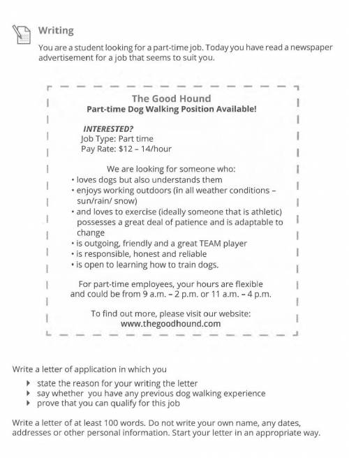 Write a letter of application in which you: > state the reason for your writing the letter > s