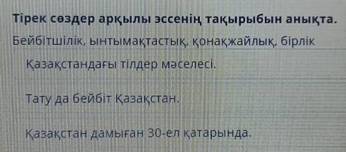 Тірек сөздер арқылы эссенің тақырыбын анықта. Бейбітшілік, ынтымақтастық, қонақжайлық, бірлікҚазақст