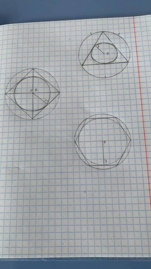Ровно перечертите эти чертежи Чтобы вписанные и описанные окружности касались фигур