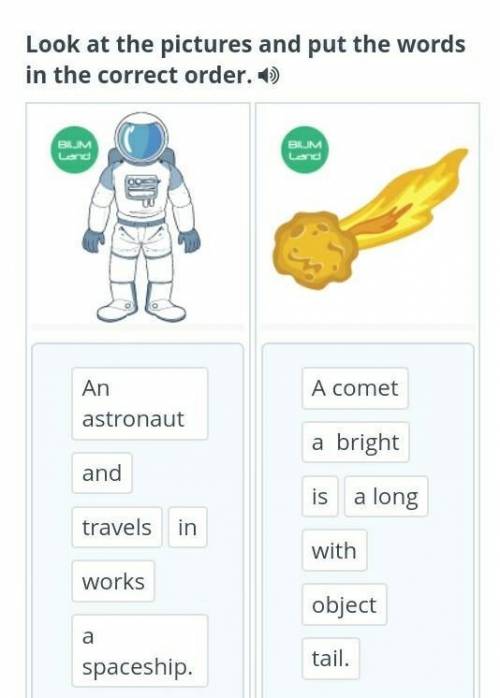 Into Space Lesson 1 Look at the pictures and put the words in the correct order. 441An astronaut tra