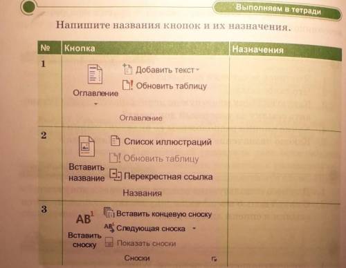 Напишите названия кнопок и их назначения.