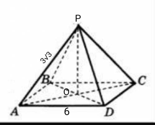 Нужно найти объём правельной пирамиды Дано: P A B C D-правельная пирамида AB=6 P=3√3 (формула для н