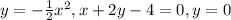 y = - \frac{1}{2} x^{2} ,x + 2y - 4 = 0,y = 0 \\