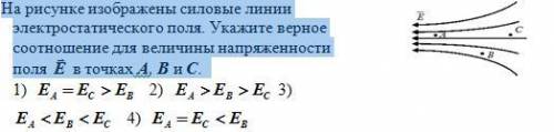 На рисунке изображены силовые линии электростатического поля. Укажите верное соотношение ...