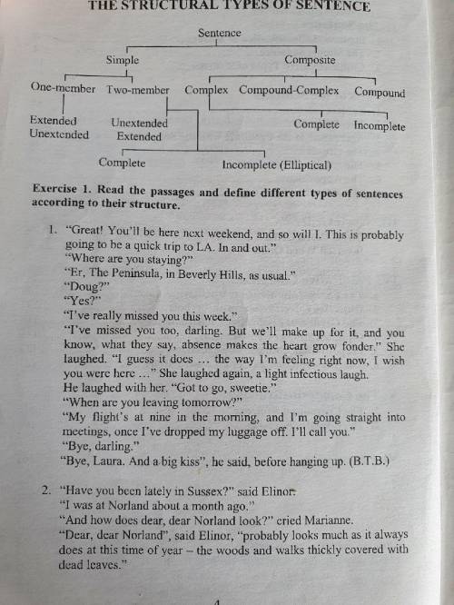 Read the passages and define different types of sentences according to their structure. ( пример раз