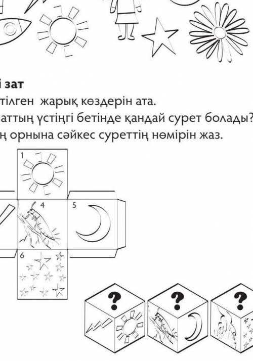 Текше пішінді зат Сызбада көрсетілген жарық көздерін ата.Текше пішінді заттың үстіңгі бетінде қандай