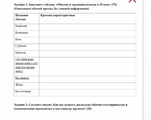 Заполните таблицу обычаи и традиции аазахов в 19 веке​