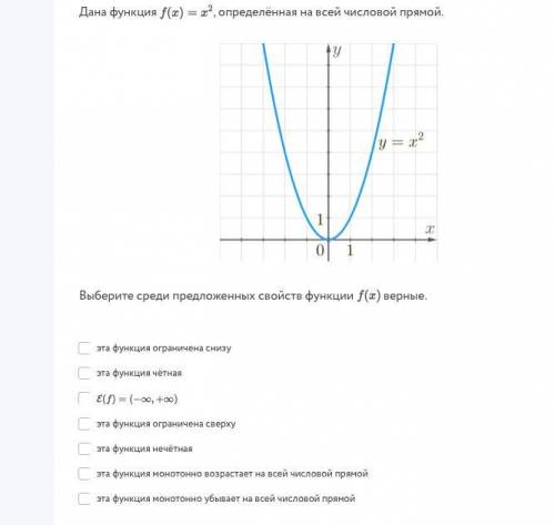 Дана функция, выберите среди свойств данной функции верные