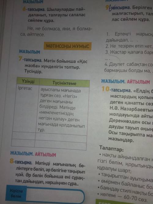 көмек керек берем Мәтін бойыншаҚос жазбакүнделігін толтыр,вот астында Мәтін и 7-тапсырманың жауабы