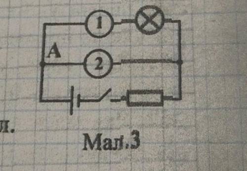 2. Якими цифрами позначено амперметр і вольтметр у колі, схема якого зображена на малюнку 3, і як во