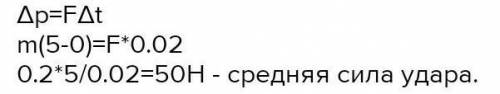 нерухоме тіло масою 200 г після удару , який тривав 0,02 с ,набуває швидкості 5м/с. знайти силу удар