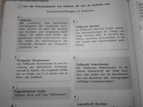 schreib ins extra Heft über die Freizeit in Konstanz: Wer kann wo was machen! 21 Or kannst auch etwa