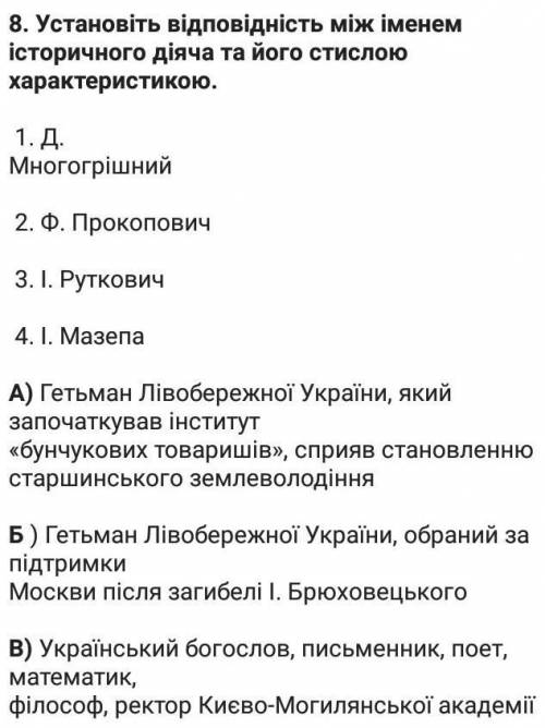 Установіть відповідність між іменем історичного діяча та його стислою характеристикою:))) ще два вар