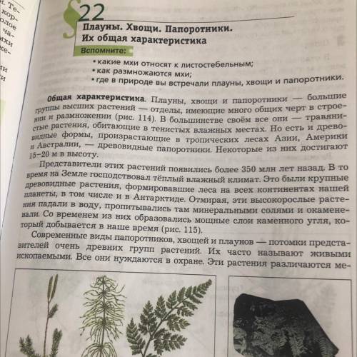 6 класс. Написать конспект, по учебнику (Пономарева, Корнилова, Кучменко) параграф 22. «Плауны. Хвощ