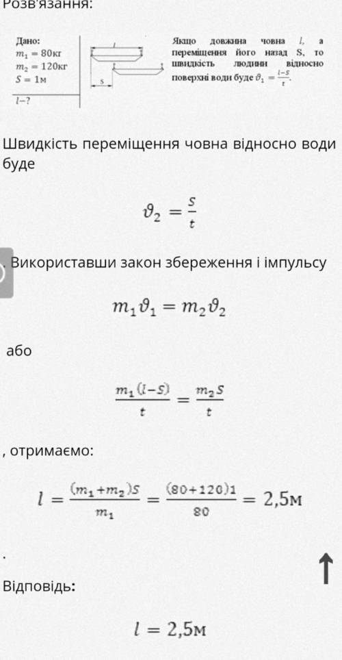 1. Човен масою 120 кг знаходиться в нерухомій воді. Рибалка, маса якого 80 кг, знаходиться в човні і