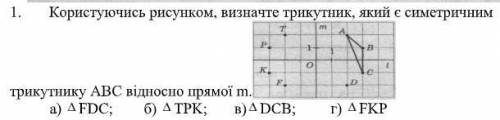 Користуючись рисунком, визначте трикутник, який є симетричним