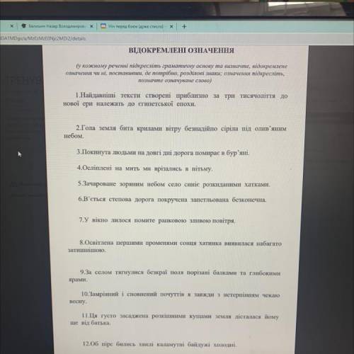 ВІДОКРЕМЛЕШ ОЗНАЧЕННЯ (у кожному реченні підкресліть граматичну основу та визначте, відокремлене Озн