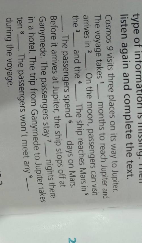 read the text and decide what type of information is missing. then listen again and complete the tex