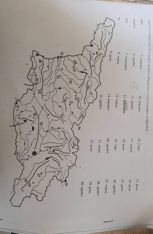 напишите названия географических объектов отмеченных цифрами 1-30 ​