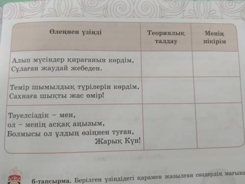 Кестені үлгі бойынша теориялық талдау жасап дәптерге толтырыңдар.