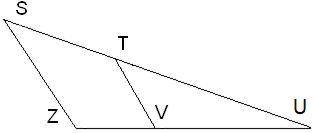 Известно, что ΔVUT подобен ΔZUS и коэффициент подобия k= 0,4. 1. Если SU= 41, то TU= . 2. Если UV=