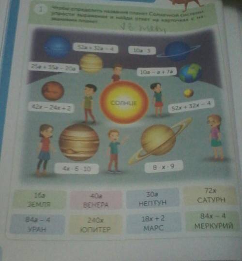 чтобы определить название планет Солнечной системы упрости выражение и найди ответ на карточках с на