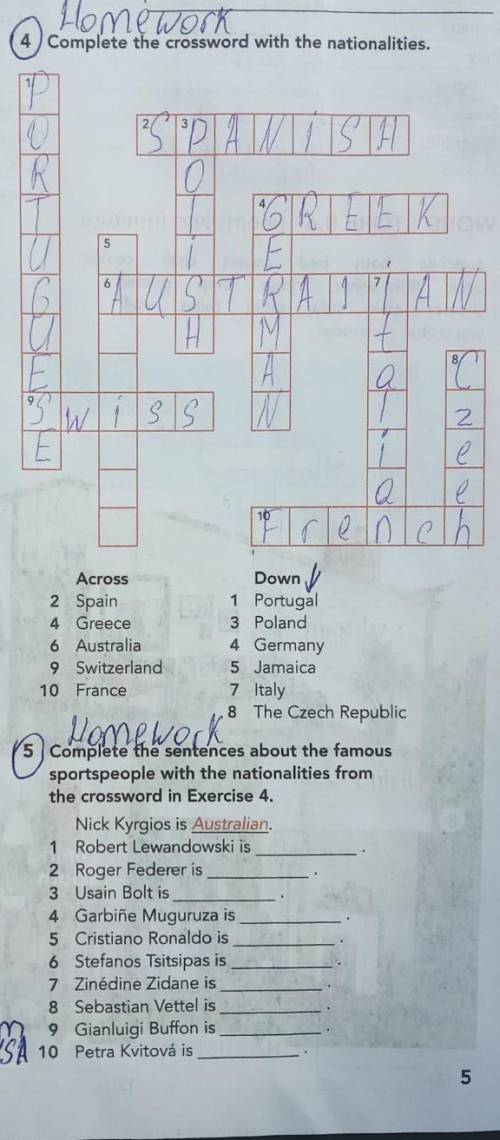 Complete the sentences about the famous sportspeople with the nationalities fromthe crossword in Exe