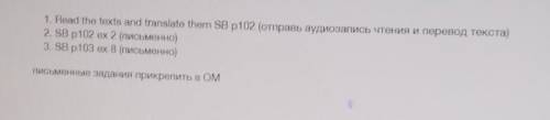 1. Read the texts and translate them SB p102 (отправь аудиозапись чтения и перевод текста) 2. SB p10